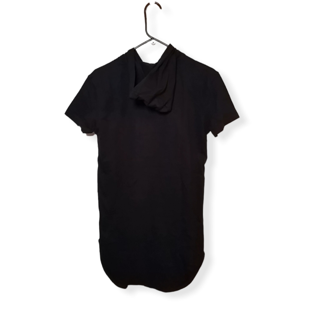 Henry & William Black Short Sleeve Hoodie T-Shirt with Zipper Across Chest - Picture 6 of 8